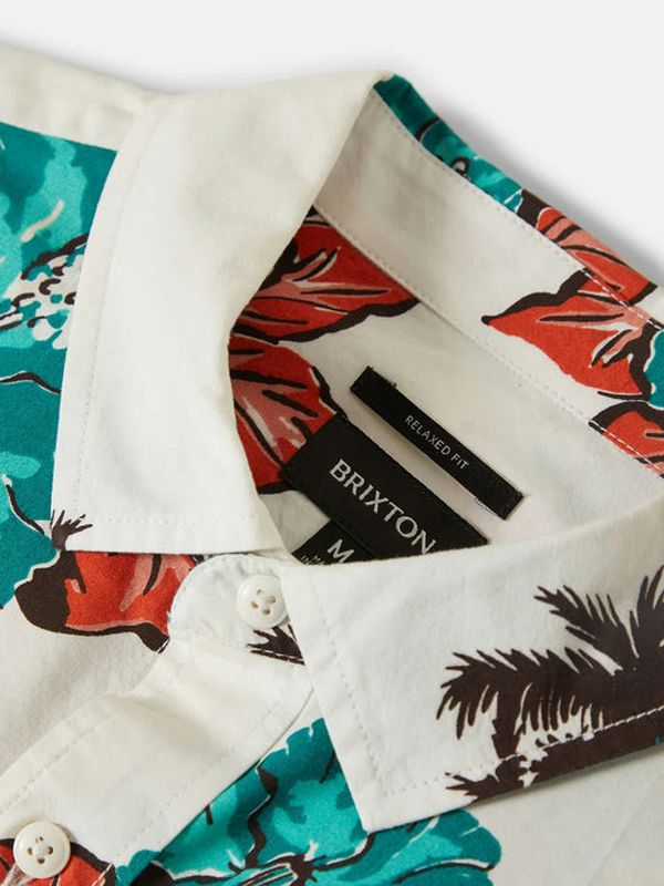 CRU Slub S/S Woven Shirt: Off White/Aquatic Green Floral (FINAL SALE)